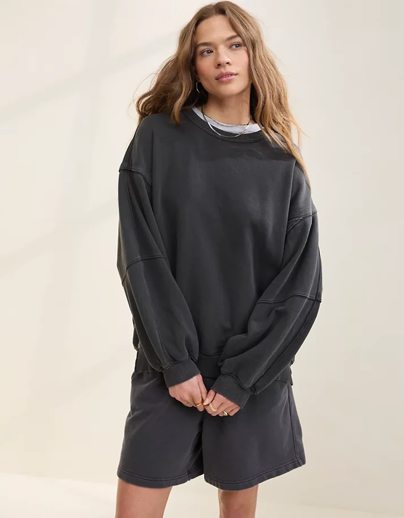 Aerie Keep It Light Crochet Crew Sweatshirt