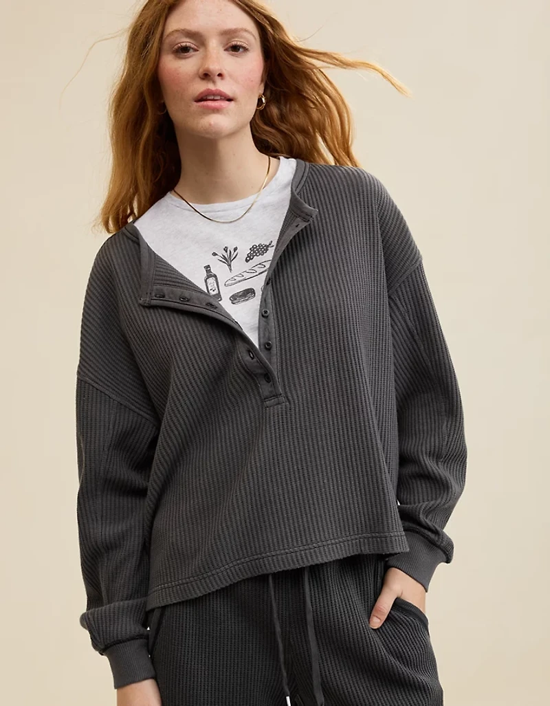 Aerie Waffle Henley Sweatshirt