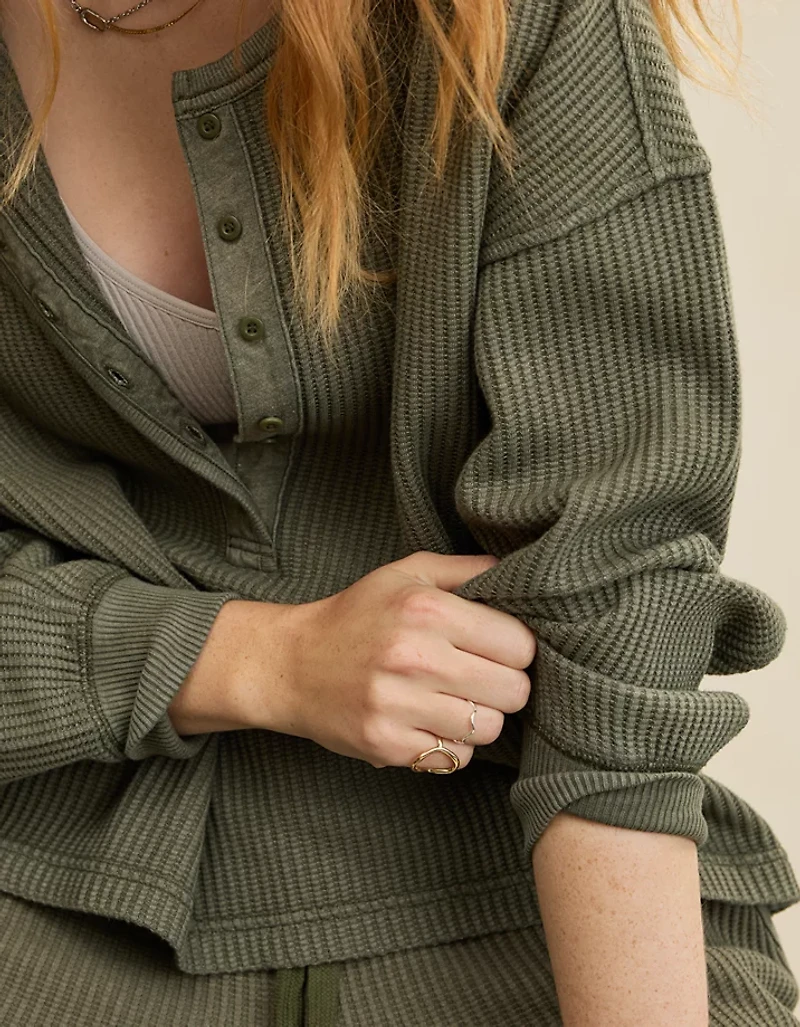 Aerie Waffle Henley Sweatshirt