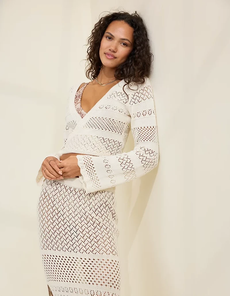 Aerie Reversible Crochet Wrap Sweater