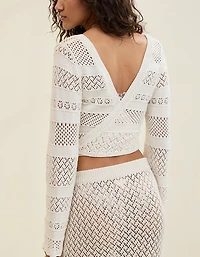 Aerie Reversible Crochet Wrap Sweater