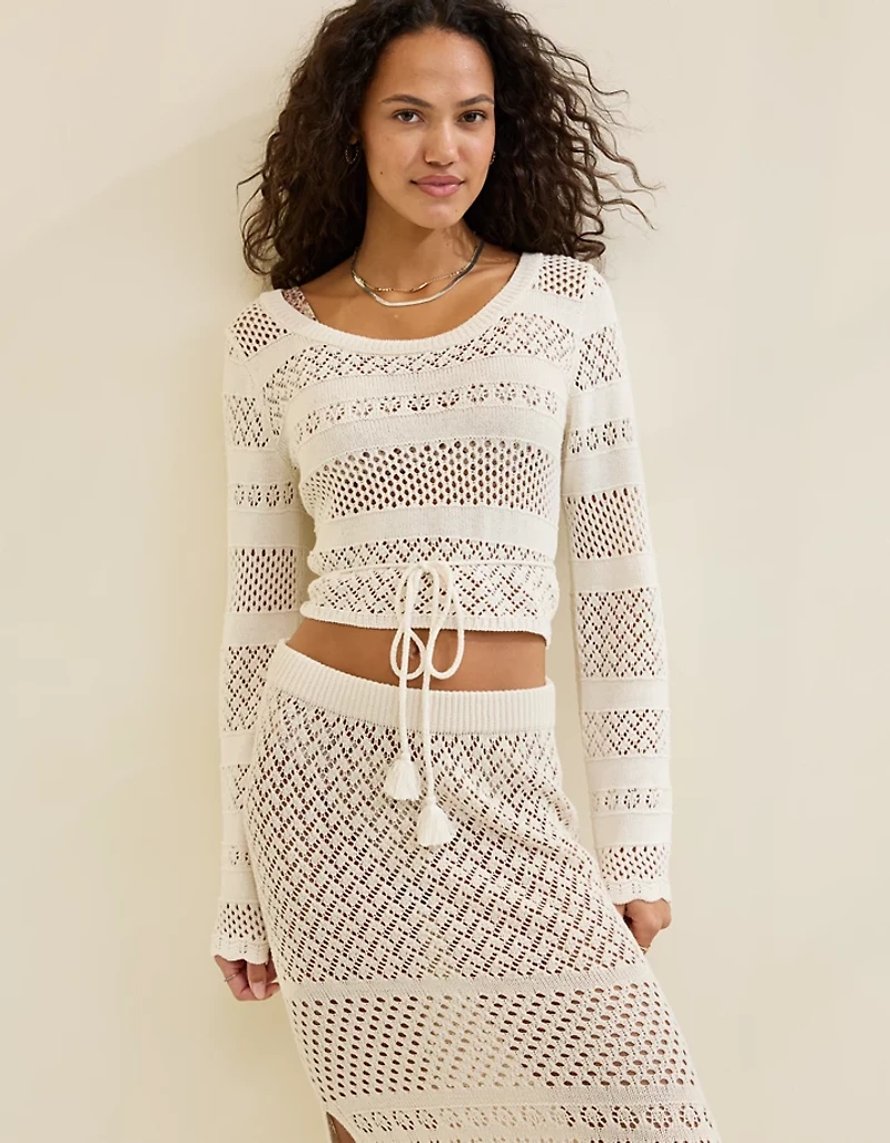 Aerie Reversible Crochet Wrap Sweater