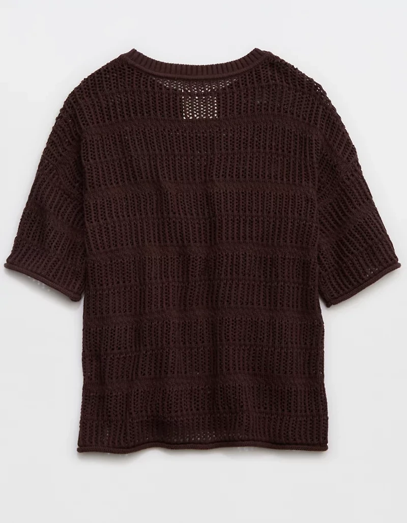 Aerie Crochet Oversized Short Sleeve Sweater