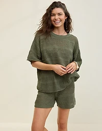 Aerie Crochet Oversized Short Sleeve Sweater