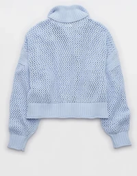 Aerie Crochet Quarter Zip Sweater
