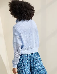 Aerie Crochet Quarter Zip Sweater