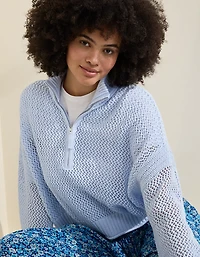 Aerie Crochet Quarter Zip Sweater