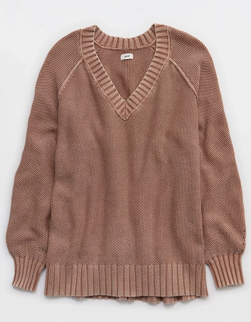 Aerie Vintage Cotton V Neck Sweater