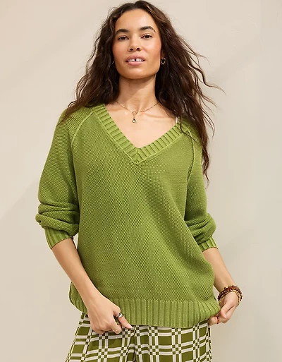 Aerie Vintage Cotton V Neck Sweater