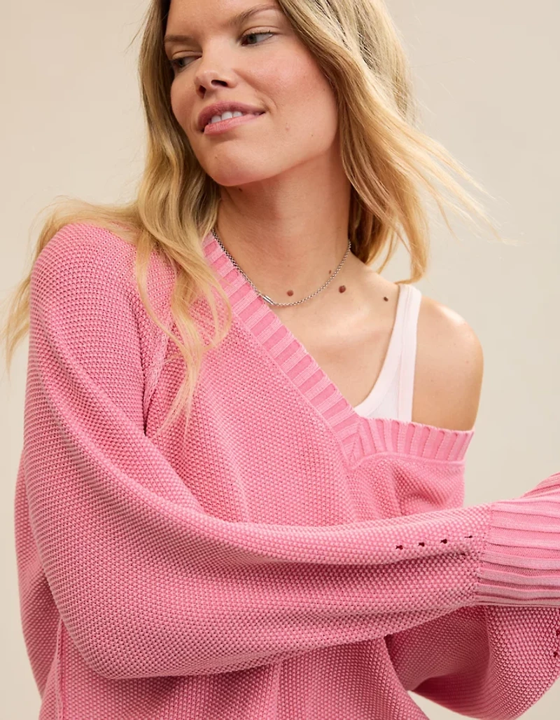 Aerie Vintage Cotton V Neck Sweater