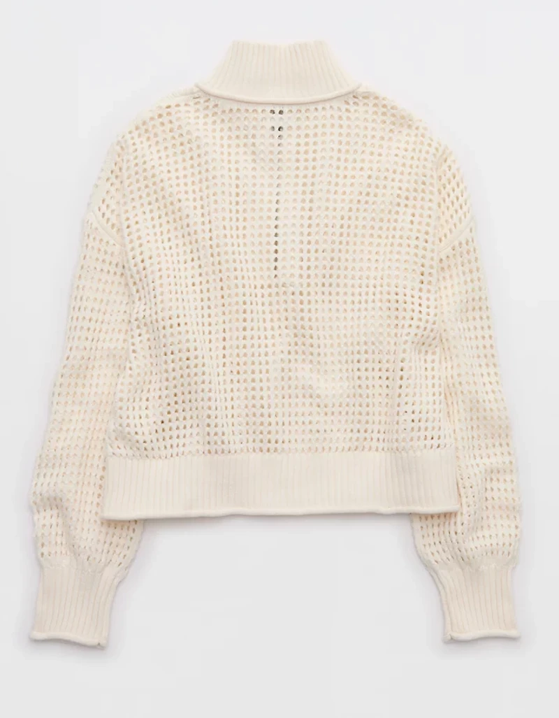 Aerie Crochet Quarter Zip Sweater