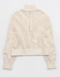 Aerie Crochet Quarter Zip Sweater