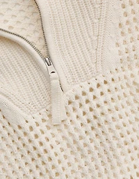 Aerie Crochet Quarter Zip Sweater
