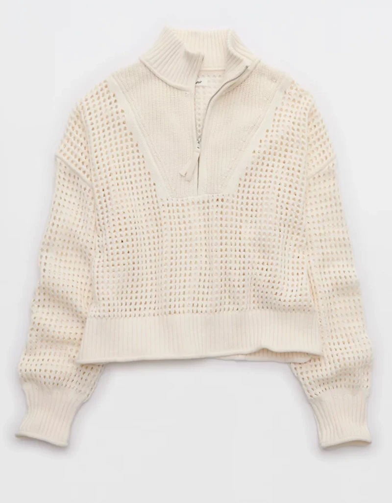 Aerie Crochet Quarter Zip Sweater