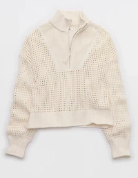 Aerie Crochet Quarter Zip Sweater
