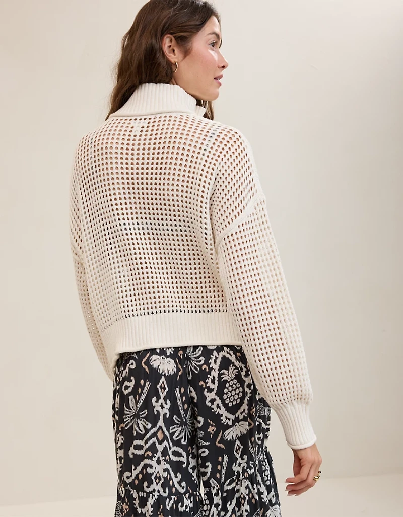 Aerie Crochet Quarter Zip Sweater