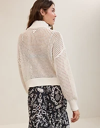 Aerie Crochet Quarter Zip Sweater