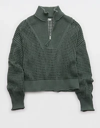 Aerie Crochet Quarter Zip Sweater