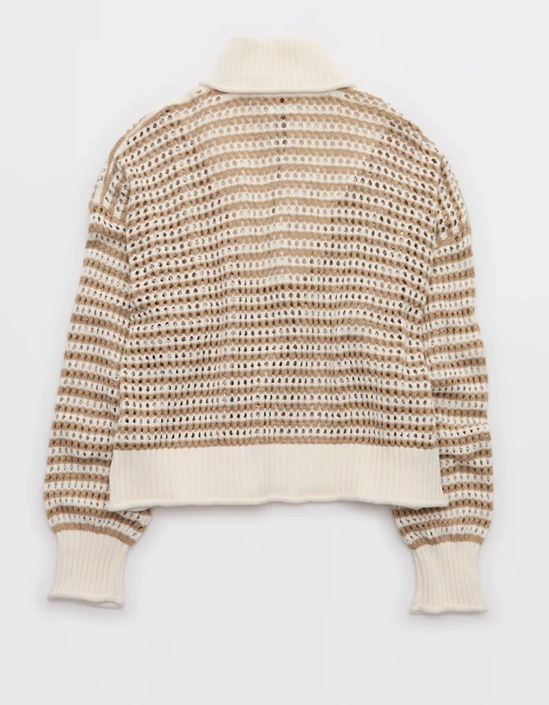 Aerie Crochet Quarter Zip Sweater