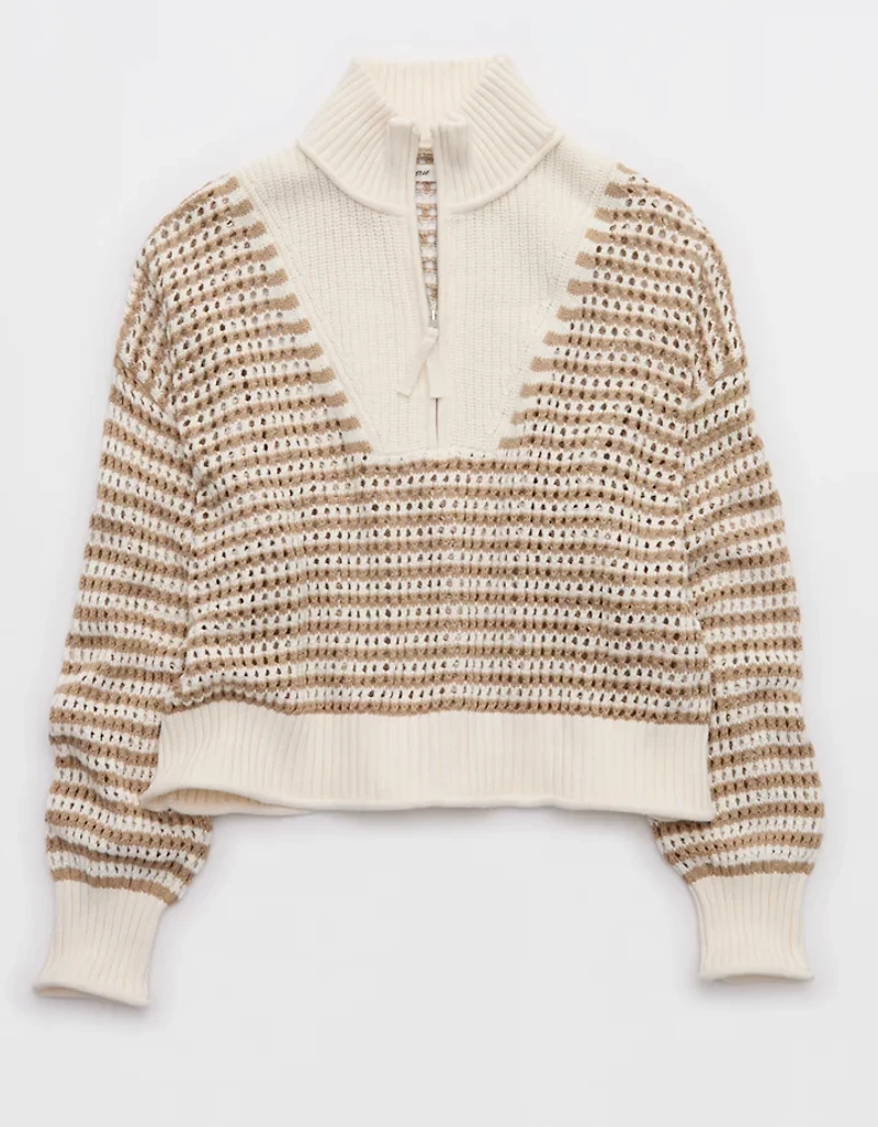 Aerie Crochet Quarter Zip Sweater