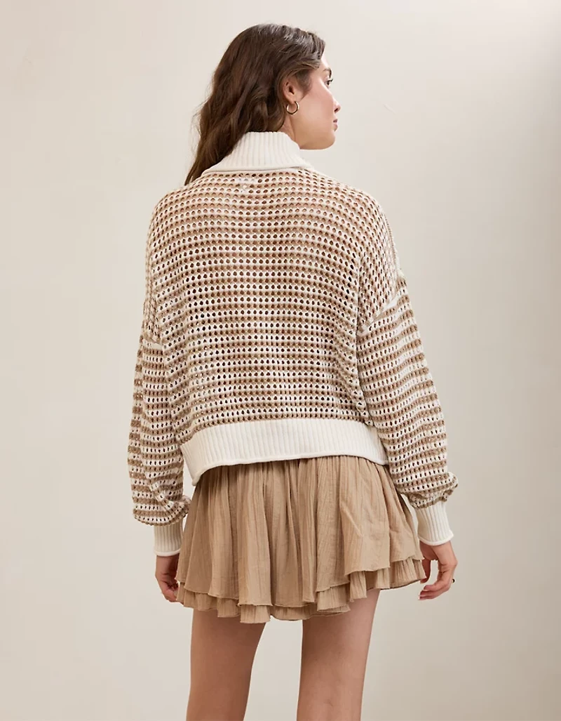 Aerie Crochet Quarter Zip Sweater