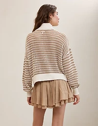 Aerie Crochet Quarter Zip Sweater