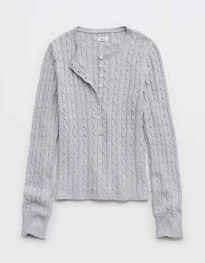 Aerie Cotton Cable Henley Sweater
