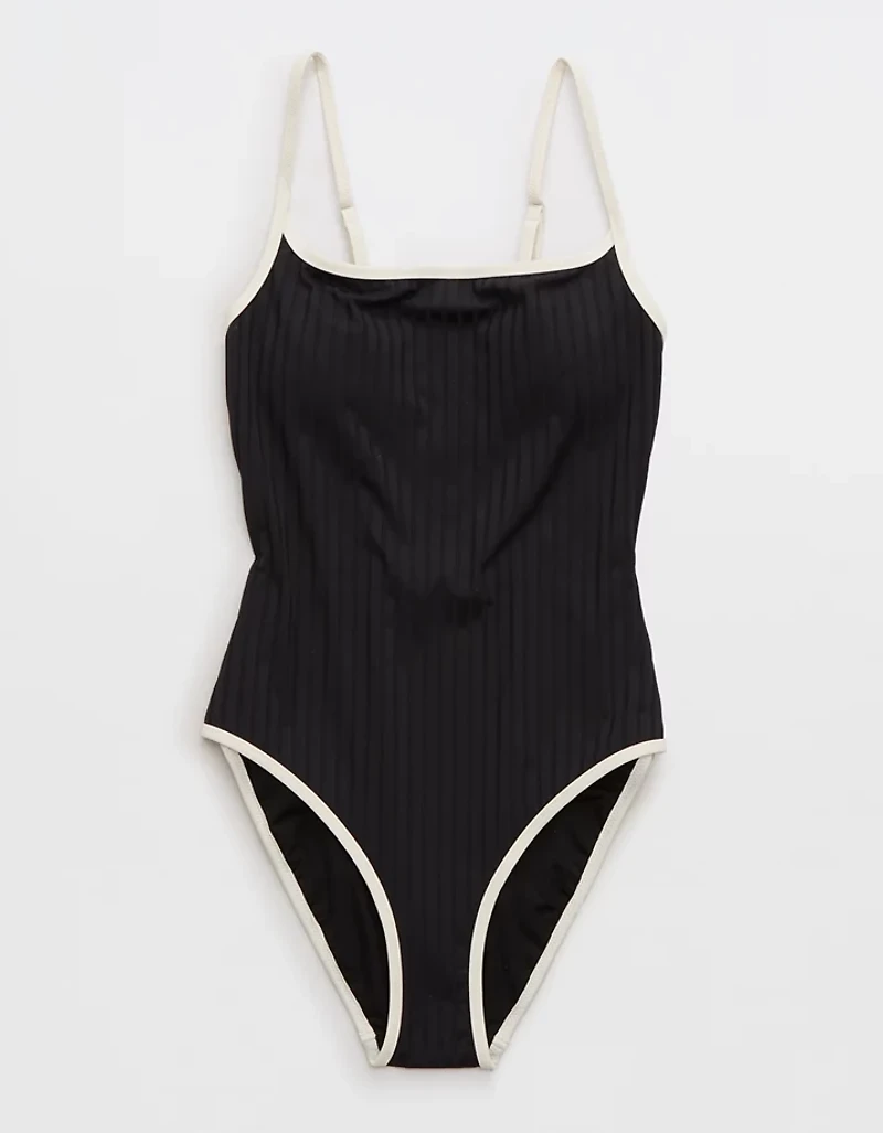 Aerie Wide Rib Scoop Full Coverage One Piece Swimsuit