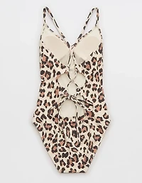 Aerie Buzzed Terry Leopard Strappy Back One Piece Swimsuit