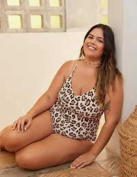 Aerie Buzzed Terry Leopard Strappy Back One Piece Swimsuit