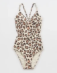 Aerie Buzzed Terry Leopard Strappy Back One Piece Swimsuit