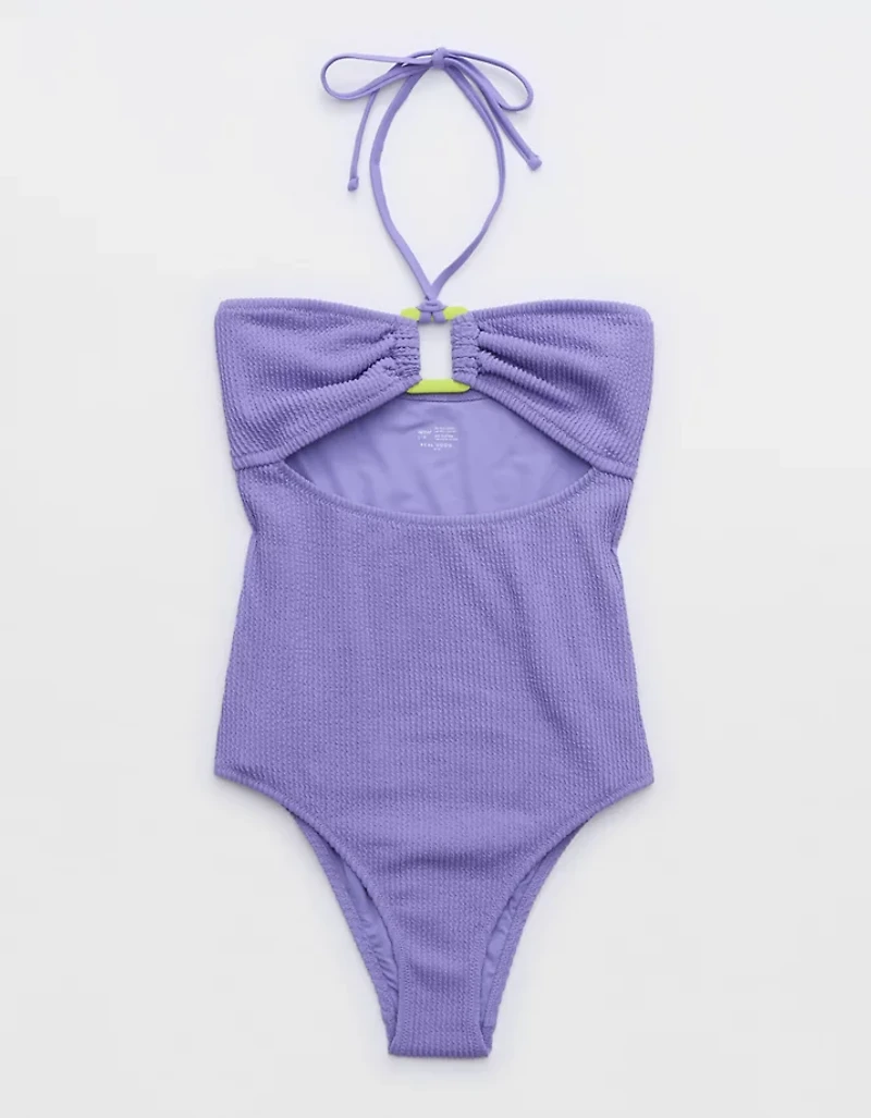 Aerie Crinkle Ring Bandeau Cheeky One Piece Swimsuit