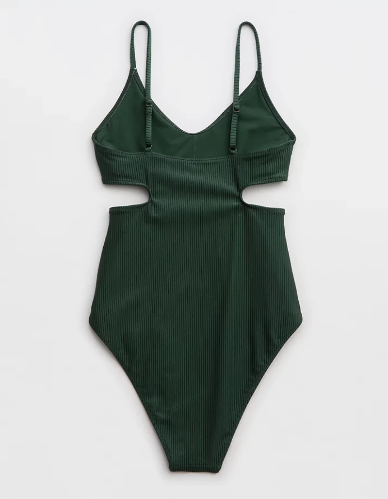Aerie Shine Rib Voop Cheeky One Piece Swimsuit