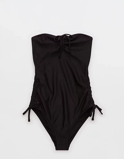 Aerie Shine Rib Strapless Cheeky One Piece Swimsuit