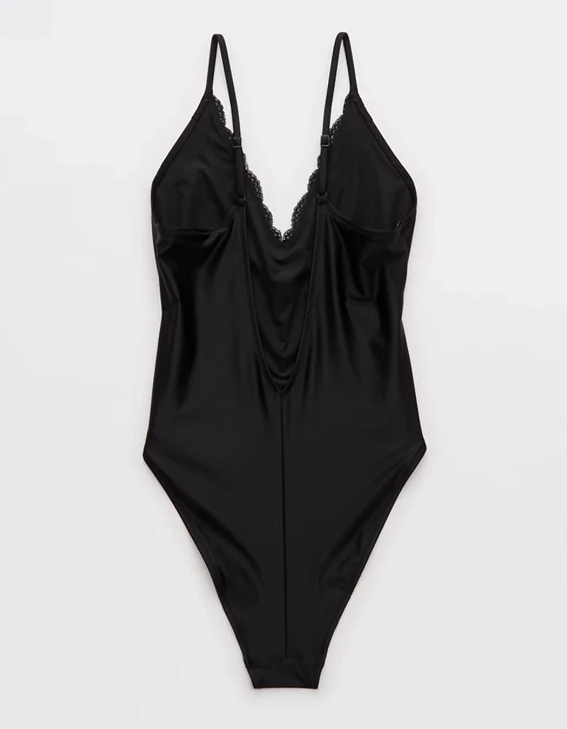 Aerie Shine Lace Plunge One Piece Swimsuit