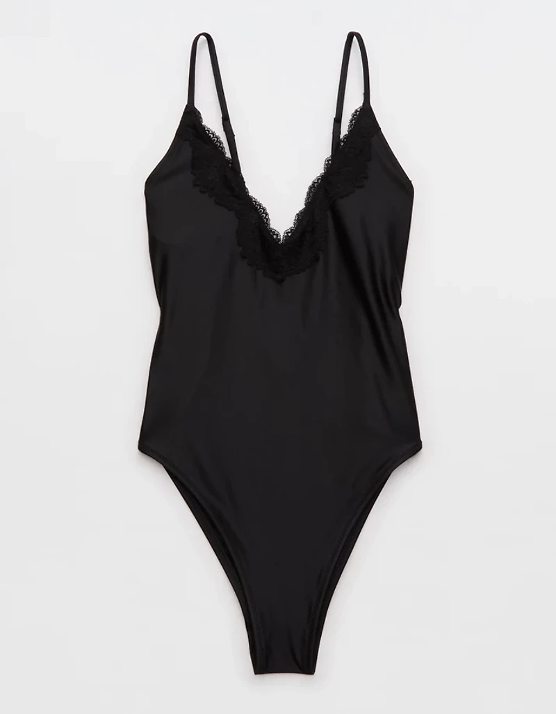 Aerie Shine Lace Plunge One Piece Swimsuit
