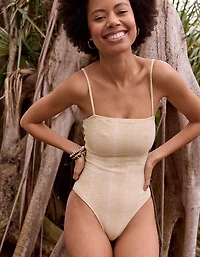 Aerie Jacquard Bandeau One Piece Swimsuit