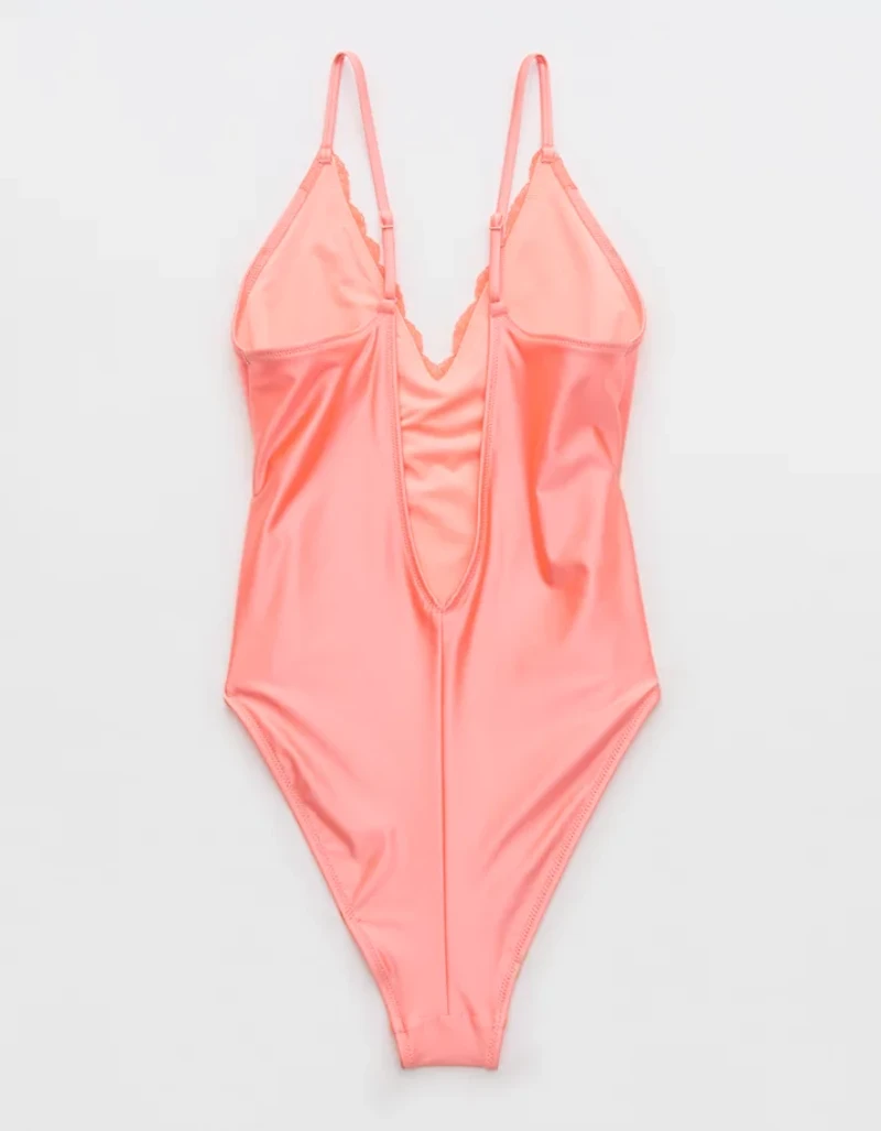 Aerie Shine Lace Plunge One Piece Swimsuit