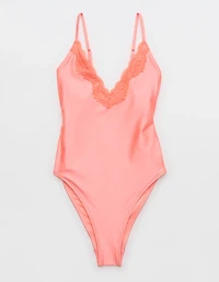 Aerie Shine Lace Plunge One Piece Swimsuit