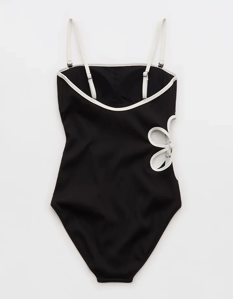 Aerie Daisy Bandeau Full Coverage Ribbed One Piece Swimsuit