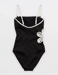 Aerie Daisy Bandeau Full Coverage Ribbed One Piece Swimsuit