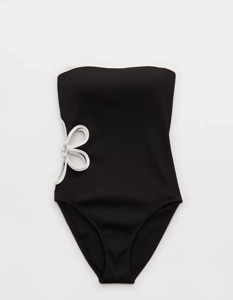 Aerie Daisy Bandeau Full Coverage Ribbed One Piece Swimsuit