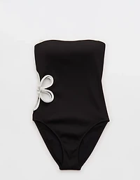 Aerie Daisy Bandeau Full Coverage Ribbed One Piece Swimsuit