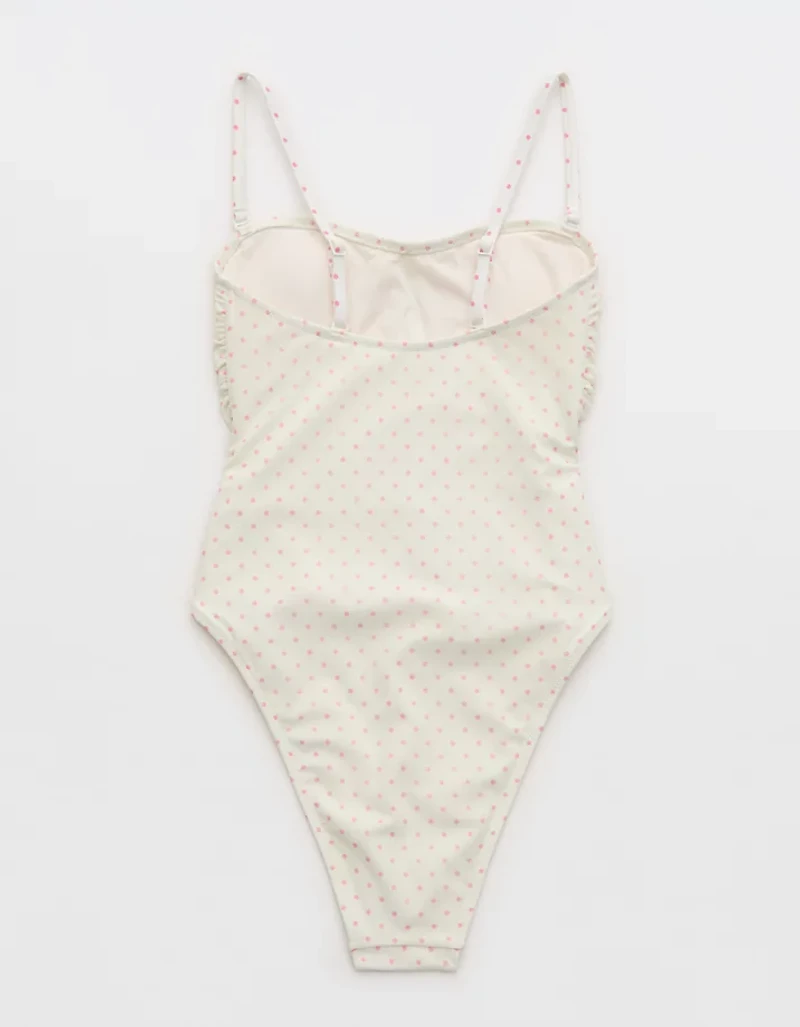 Aerie Ruched Bandeau Mesh One Piece Swimsuit