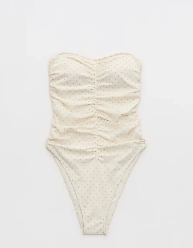 Aerie Ruched Bandeau Mesh One Piece Swimsuit