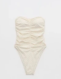 Aerie Ruched Bandeau Mesh One Piece Swimsuit