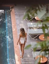 Aerie Ruched Bandeau Mesh One Piece Swimsuit