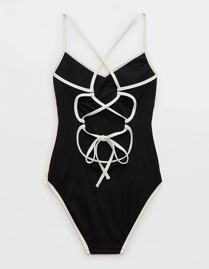 Aerie Ribbed Strappy Full Coverage One Piece Swimsuit
