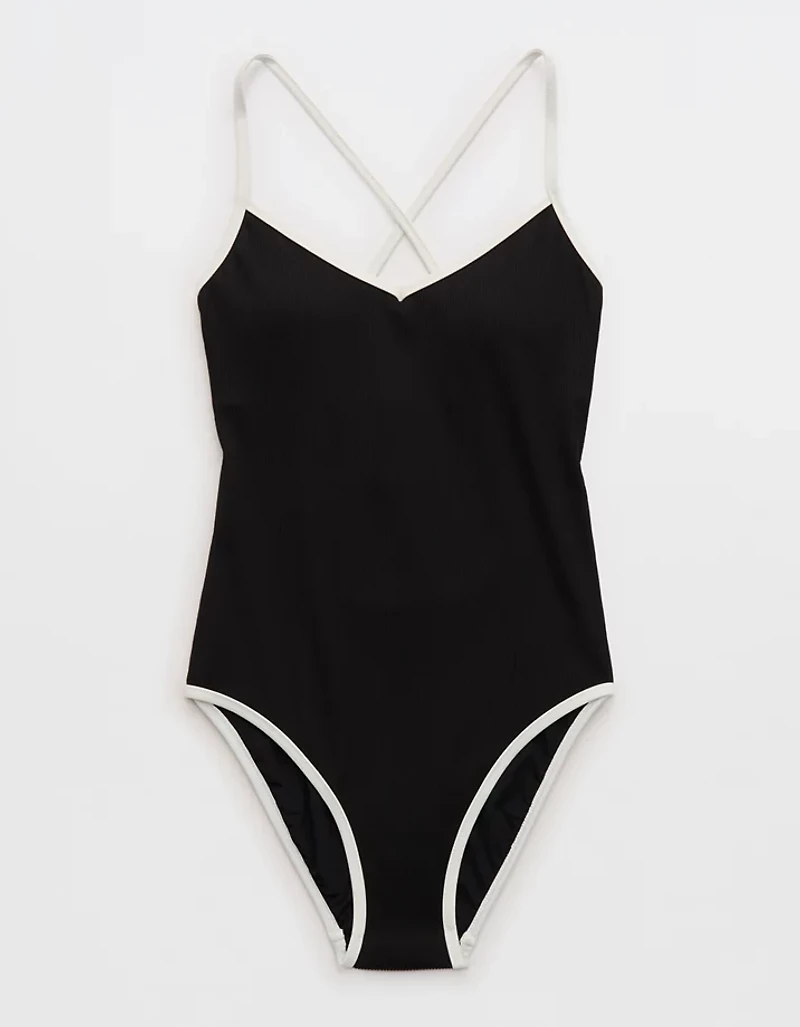 Aerie Ribbed Strappy Full Coverage One Piece Swimsuit