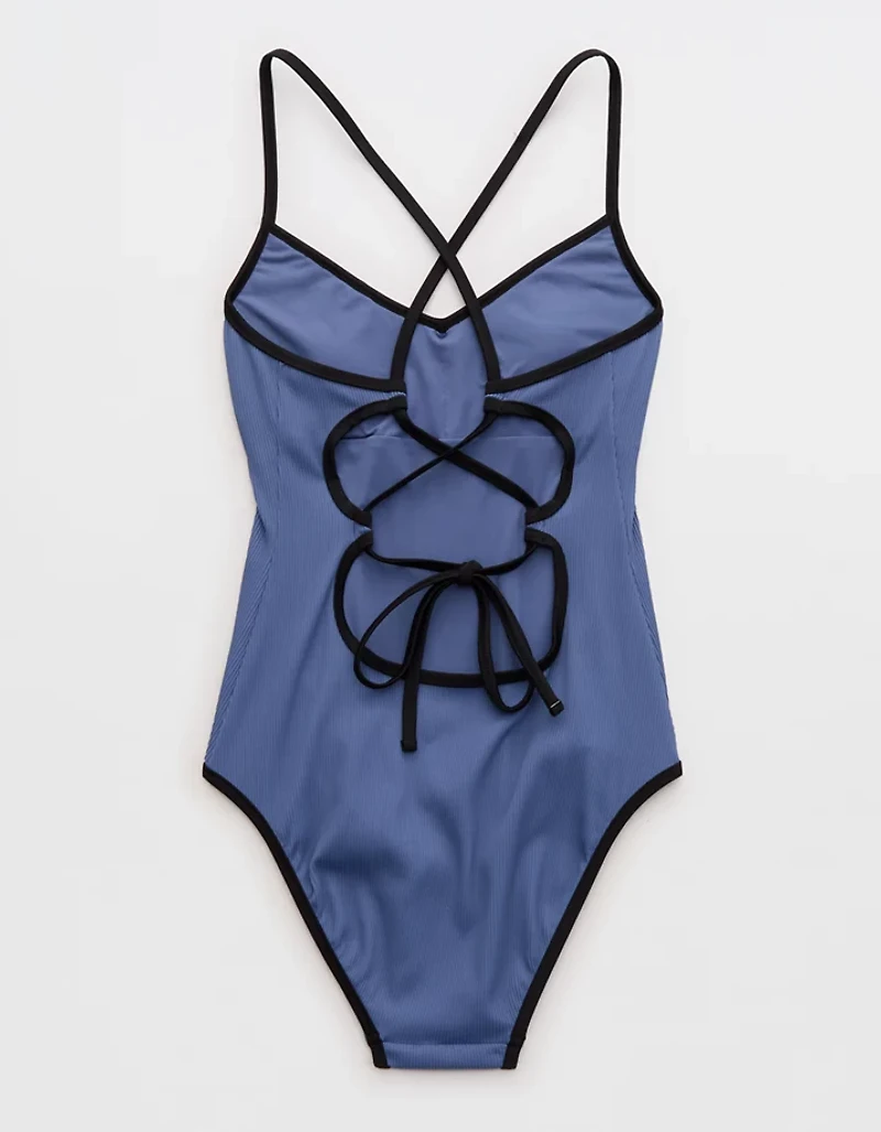 Aerie Ribbed Strappy Full Coverage One Piece Swimsuit